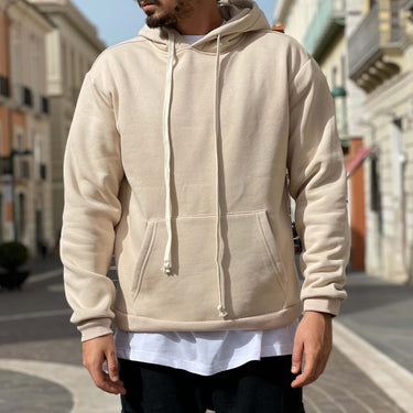 Felpa crema basic con cappuccio - FLAG STORE